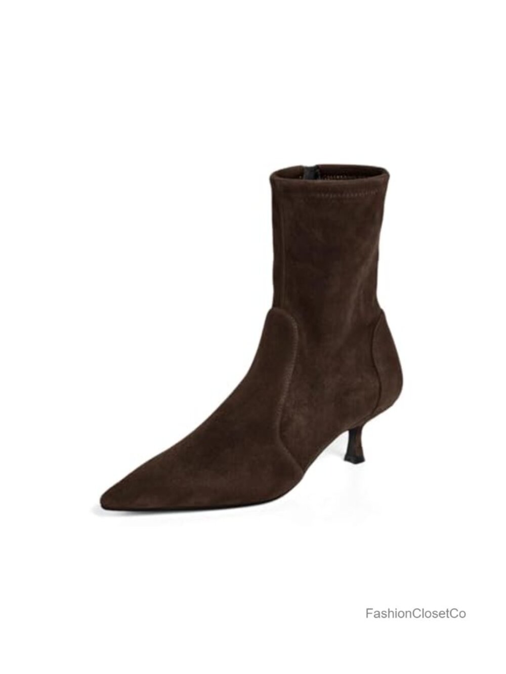 Womens Pointed Toe Kitten Heel Ankle Boots Side Zipper Faux Suede Leather